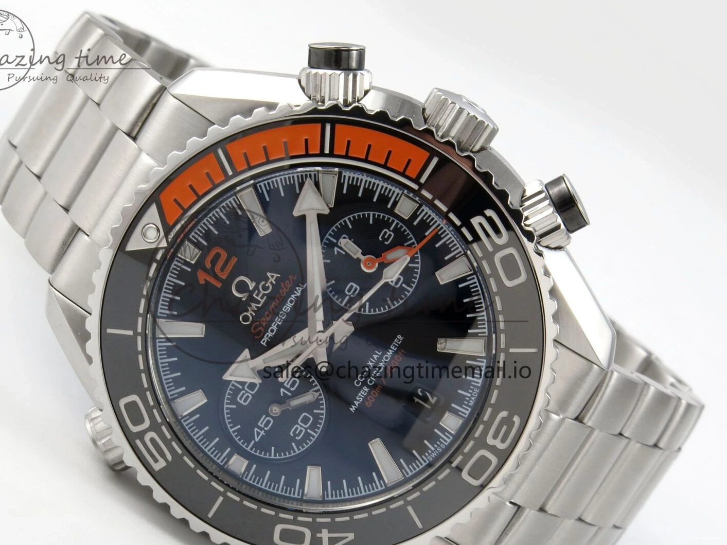 0517 Timeless Planet Ocean 600M Chrono SS VRF 1:1 Best Edition Black Orange Bezel Black Dial on SS Bracelet A 7652